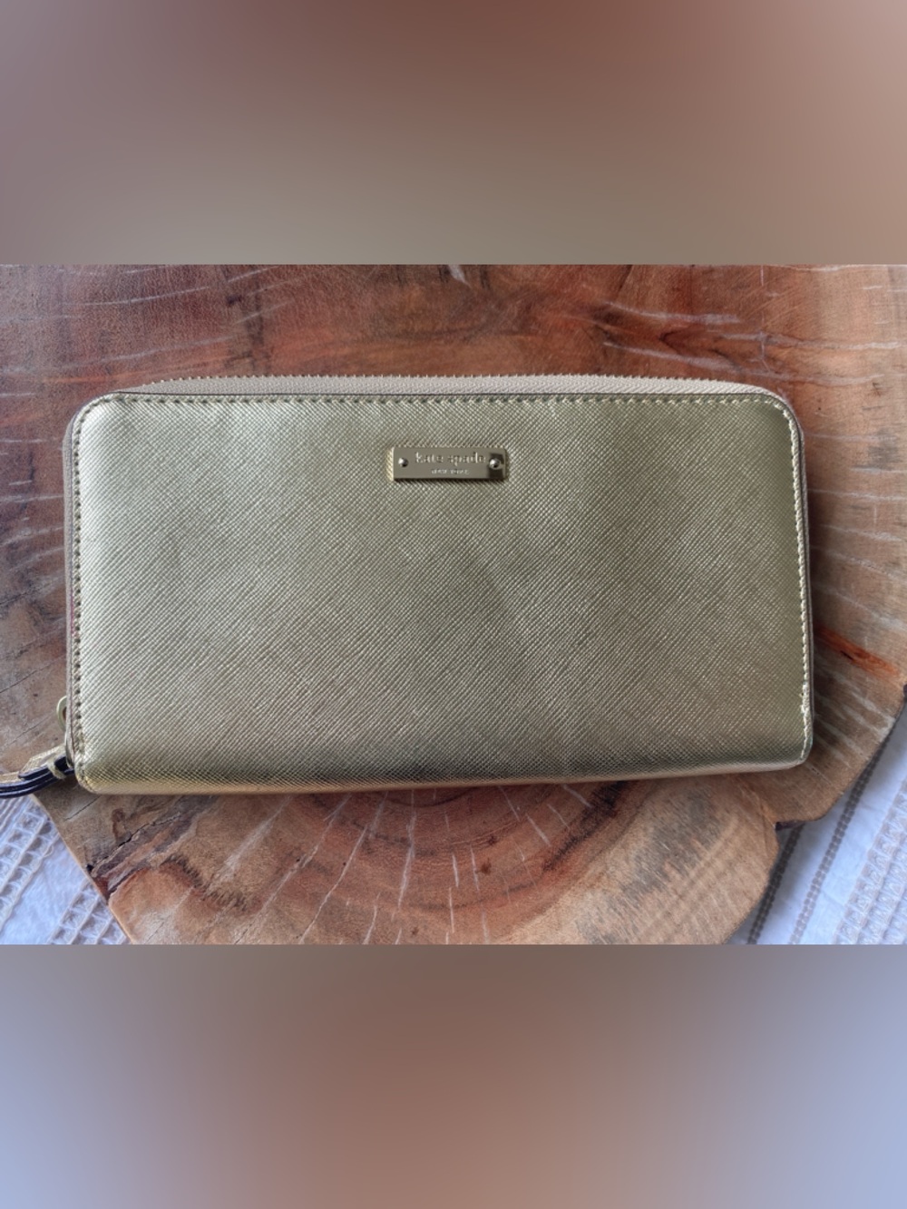 kate spade Metallic Gold Saffiano Zip Wallet